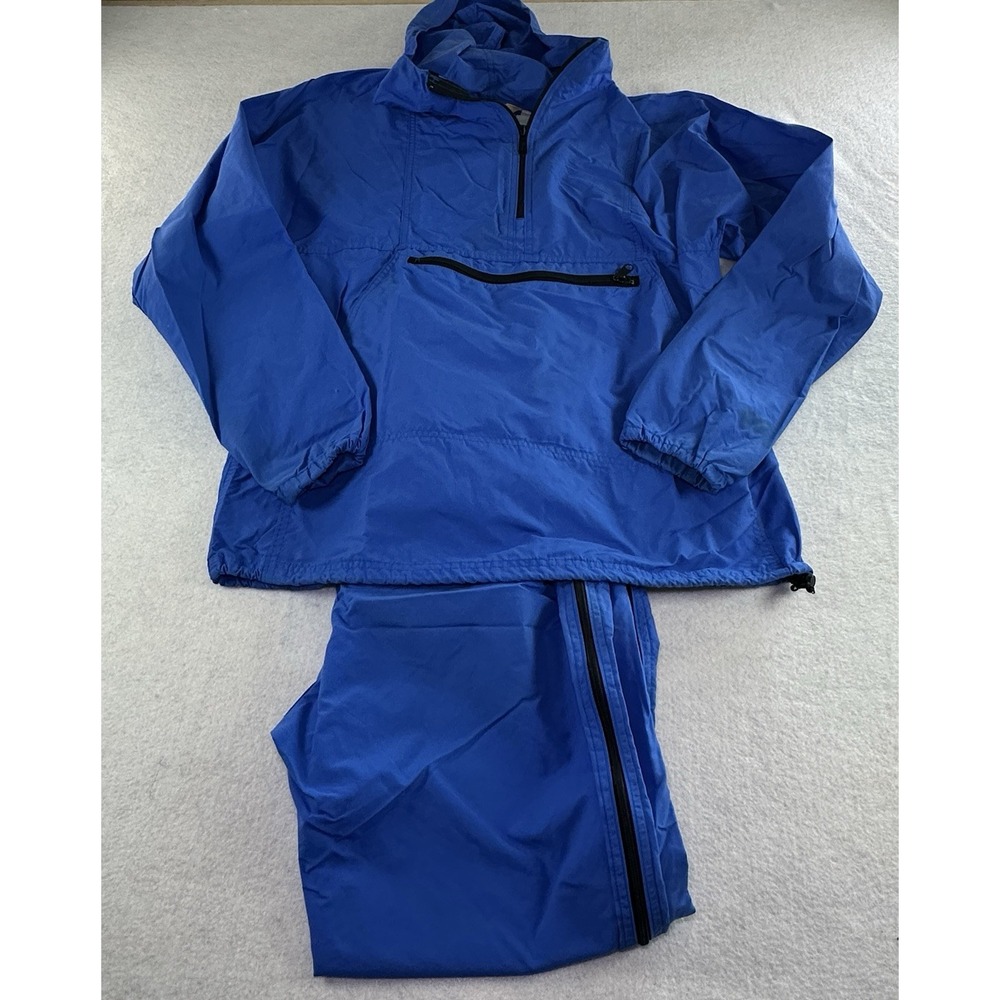 VTG L.L. Bean Anorak 1/4 Zip Nylon Windbreaker Rain Jacket W/ Pants Medium Blue